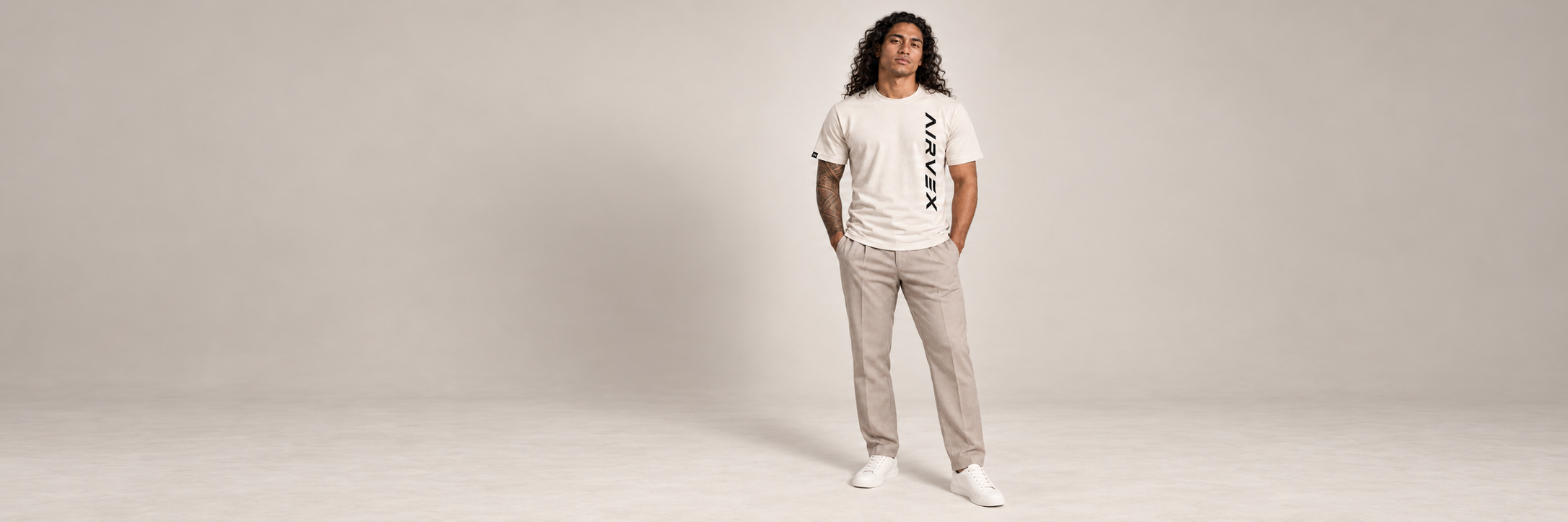Airvex signature tee with panther wordmark in studio
